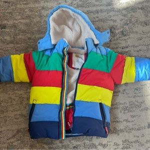Mini Boden Fleece Lined Rainbow Puffer Jacket - 6-7 Y